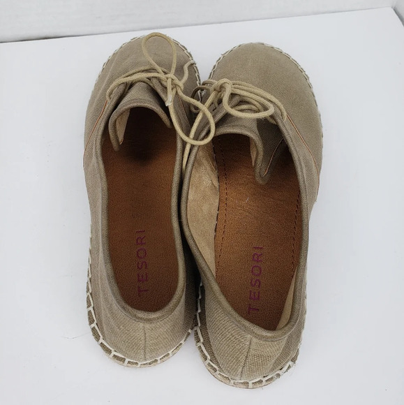 Tesori Bermuda Fab Khaki Lace Up Espadrilles Sneakers sz 8.5M Casual Comfort - Picture 6 of 10